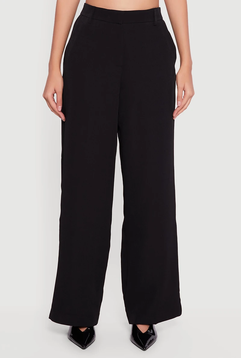 Womens Crepe Knit High Waisted Wide Leg Dress Pants, Black, Size M