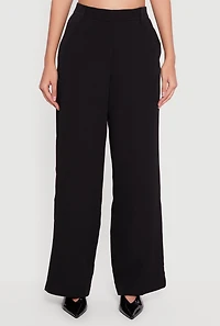 Womens Crepe Knit High Waisted Wide Leg Dress Pants, Black, Size M