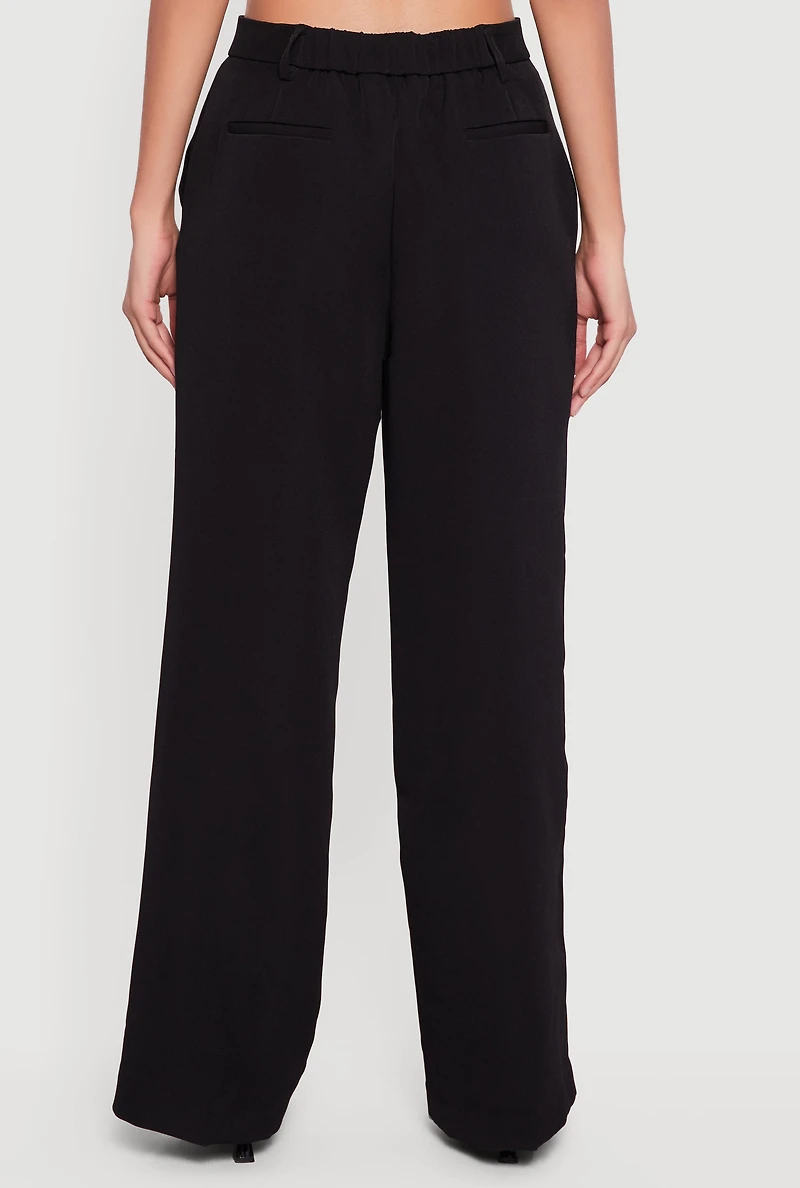 Crepe Knit High Waisted Wide Leg Dress Pants