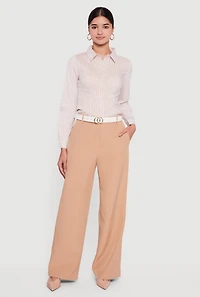 Crepe Knit High Waisted Wide Leg Dress Pants