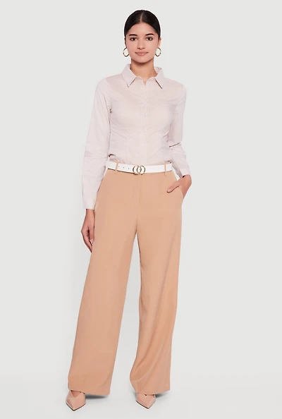 Crepe Knit High Waisted Wide Leg Dress Pants