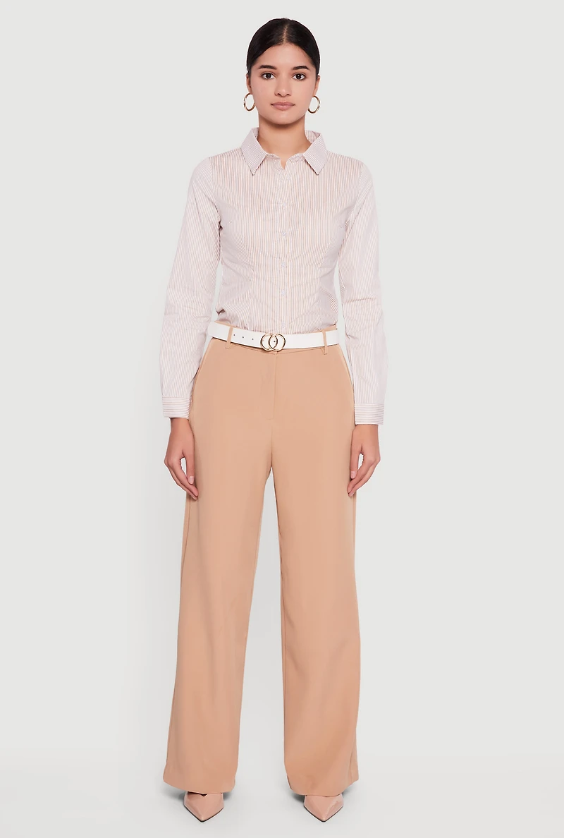 Crepe Knit High Waisted Wide Leg Dress Pants