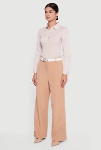 Crepe Knit High Waisted Wide Leg Dress Pants