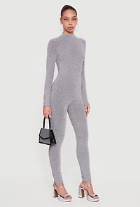 Lurex Zip Front Mock Neck Jumpsuit