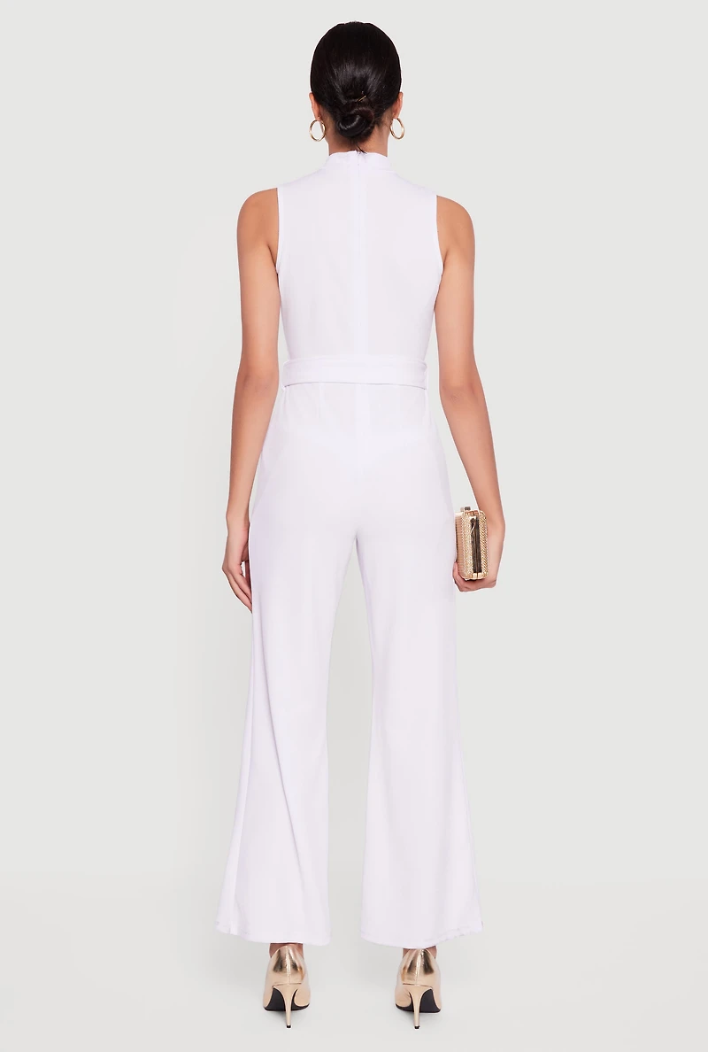 Chain Lace Up Crepe Knit Flare Leg Jumpsuit