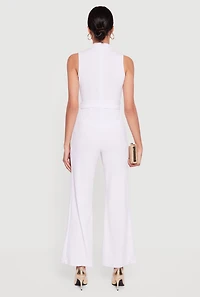 Chain Lace Up Crepe Knit Flare Leg Jumpsuit