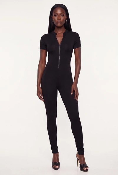 Zip Front Short Sleeve Catsuit