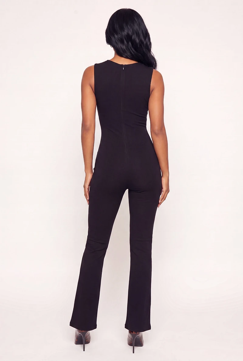 Zip Back Sleeveless Flare Leg Jumpsuit