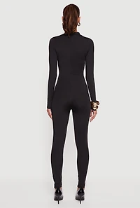 Womens Solid Curve Hugging Catsuit with Zip Back, Black, Size S