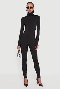 Womens Long Sleeve Turtleneck Catsuit, Black, Size M