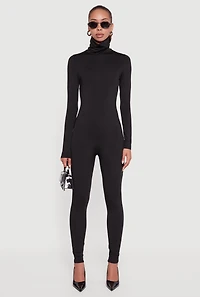 Womens Long Sleeve Turtleneck Catsuit, Black, Size M