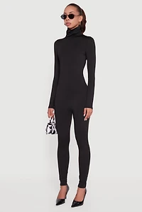 Womens Long Sleeve Turtleneck Catsuit, Black, Size M
