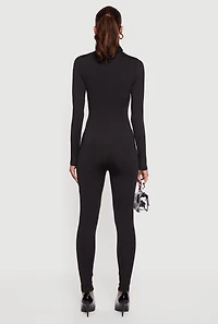 Womens Long Sleeve Turtleneck Catsuit, Black, Size M
