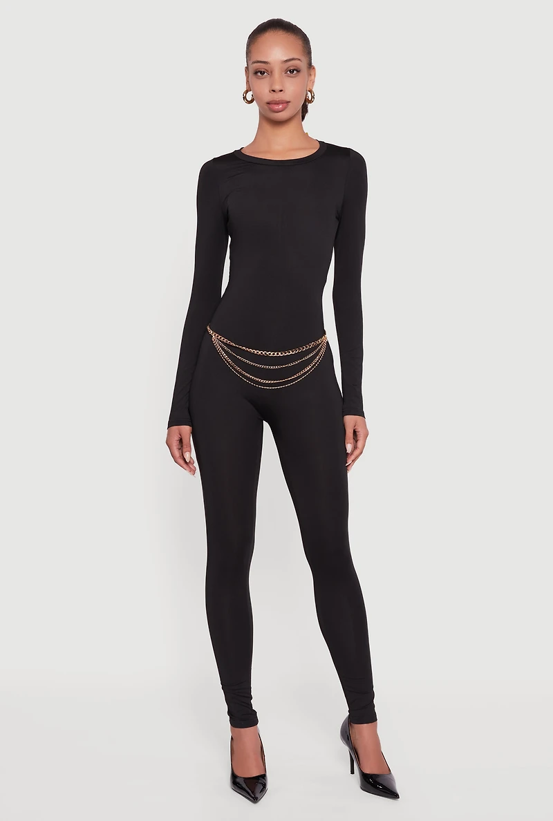 Womens Zip Back Long Sleeve Catsuit, Black,