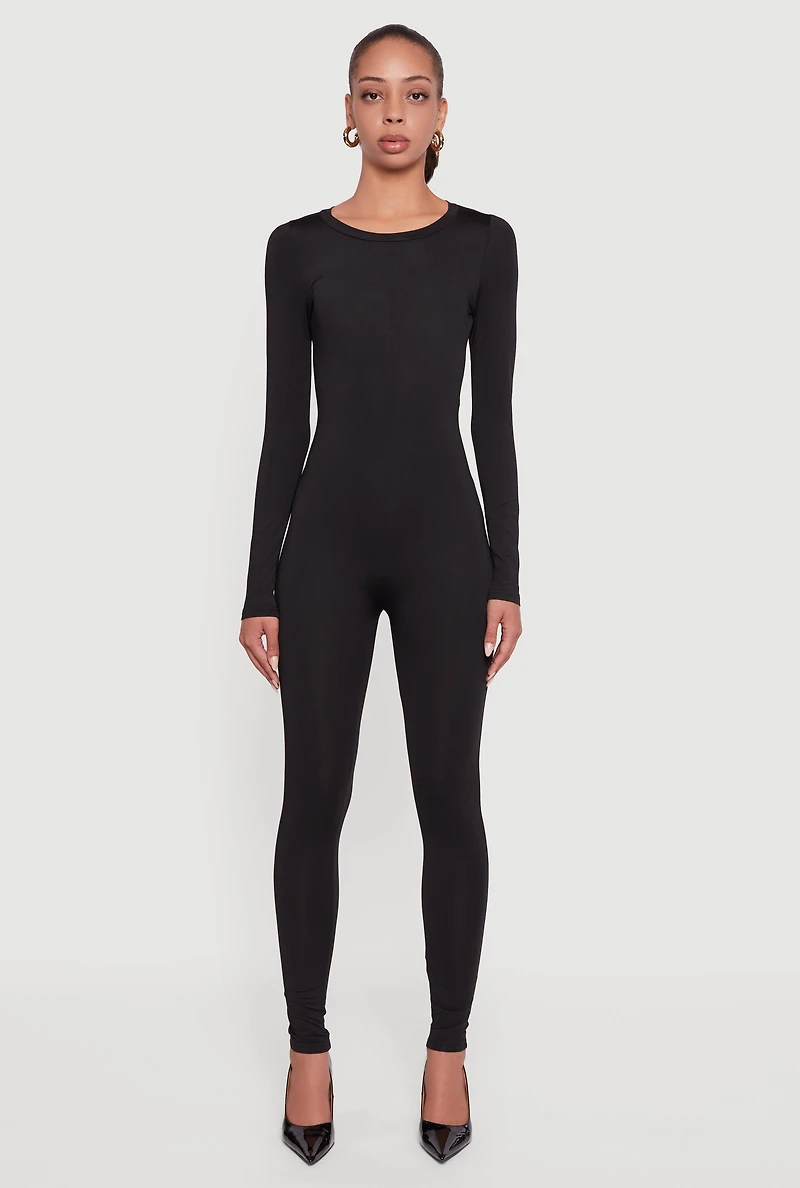 Womens Zip Back Long Sleeve Catsuit, Black,