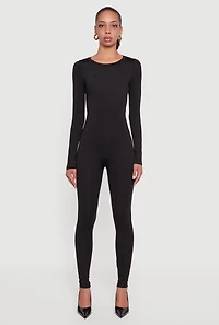 Womens Zip Back Long Sleeve Catsuit, Black,