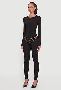 Womens Zip Back Long Sleeve Catsuit, Black,