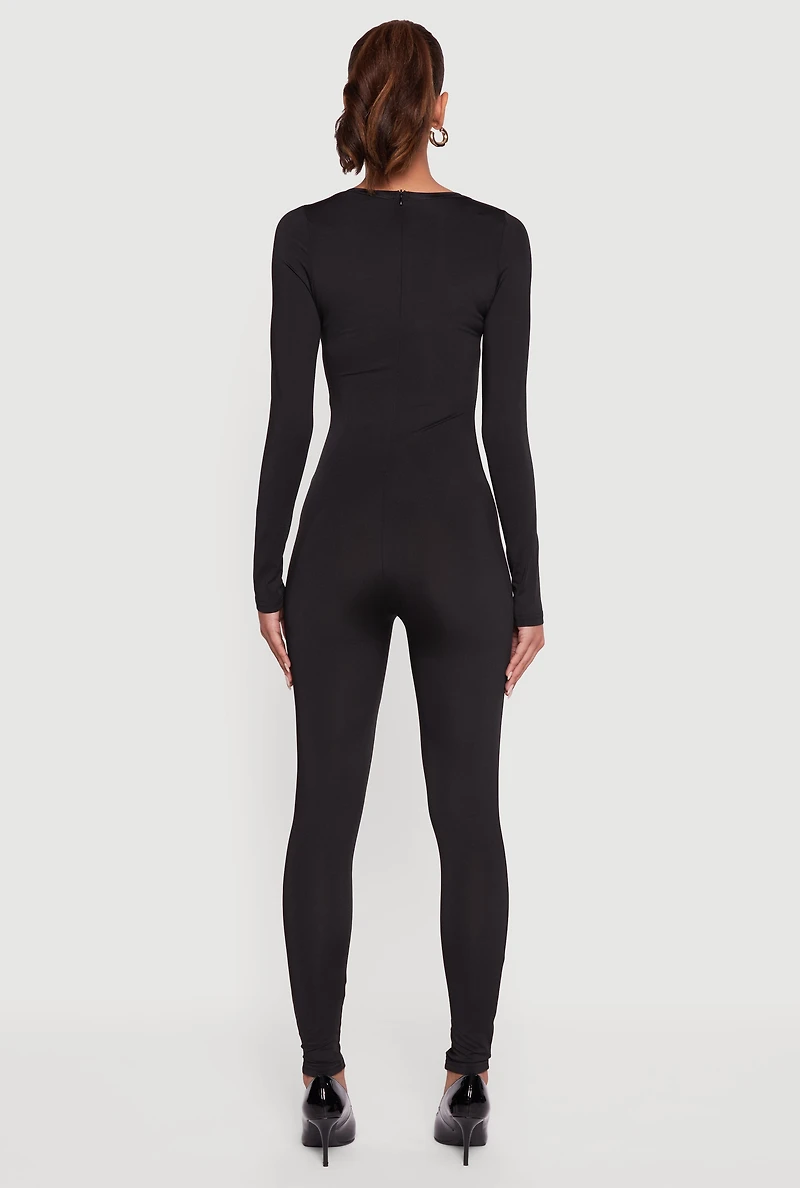 Womens Zip Back Long Sleeve Catsuit, Black,