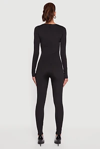 Womens Zip Back Long Sleeve Catsuit, Black, Size L