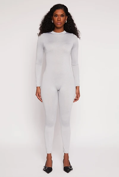 Womens Daisy High Neck Long Sleeve Catsuit, Grey, Size S