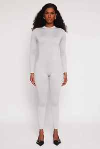 Womens Daisy High Neck Long Sleeve Catsuit, Grey, Size L
