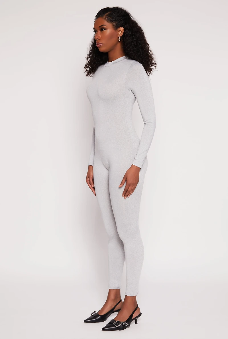Womens Daisy High Neck Long Sleeve Catsuit, Grey, Size L
