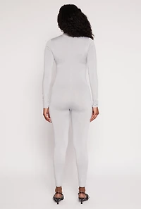 Womens Daisy High Neck Long Sleeve Catsuit, Grey, Size L