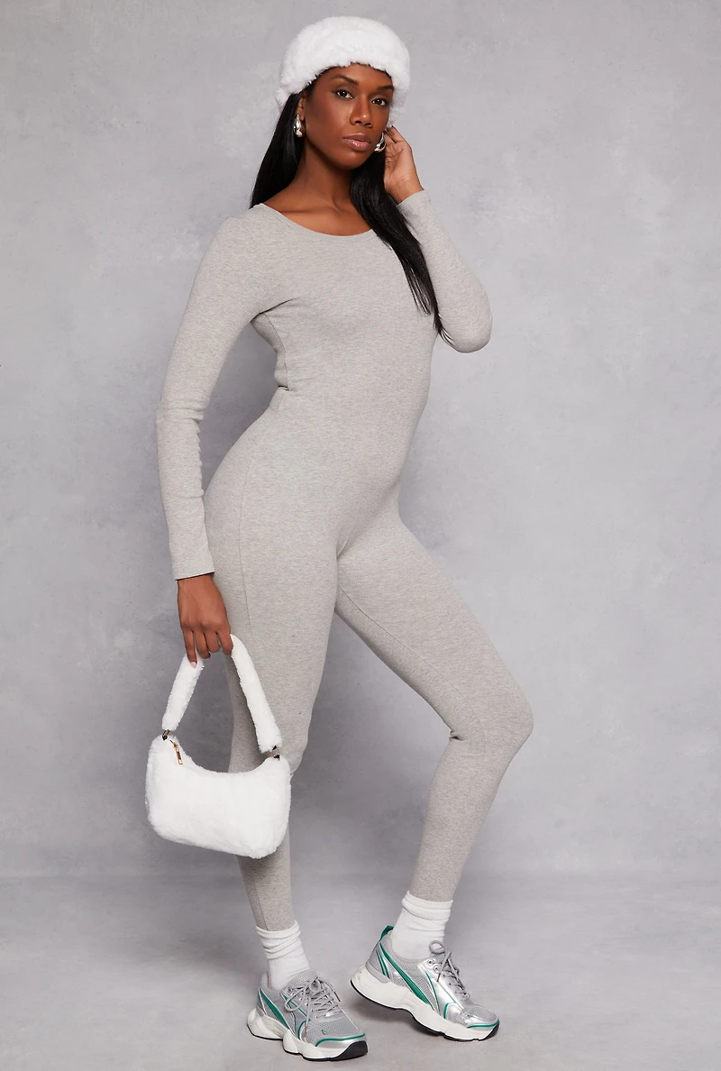 Womens Daisy Long Sleeve Catsuit, Grey, Size XL