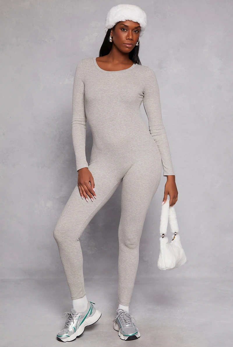 Womens Daisy Long Sleeve Catsuit, Grey, Size XL