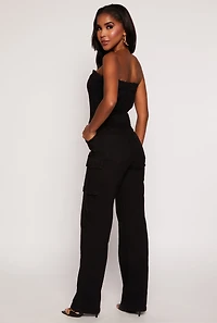 Daisy Denim Cargo Strapless Jumpsuit