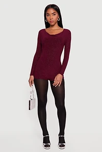 Glittery Long Sleeve Cowl Neck Romper