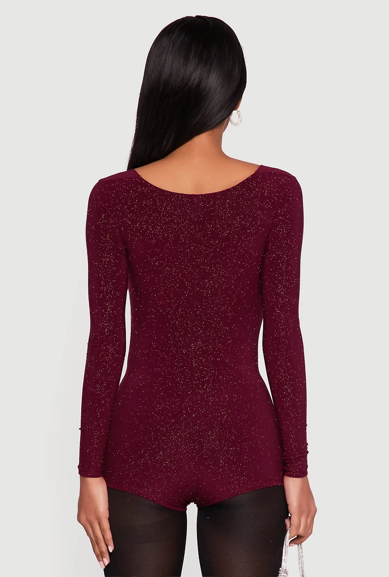 Glittery Long Sleeve Cowl Neck Romper