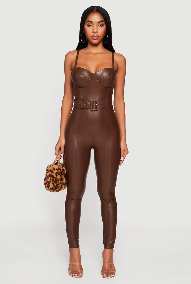 Faux Leather Sweetheart Bustier Jumpsuit