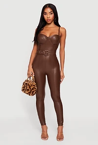 Faux Leather Sweetheart Bustier Jumpsuit