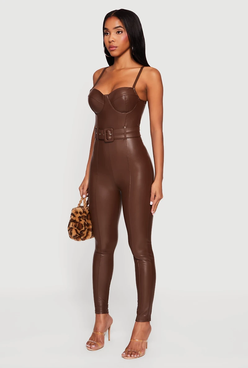 Faux Leather Sweetheart Bustier Jumpsuit
