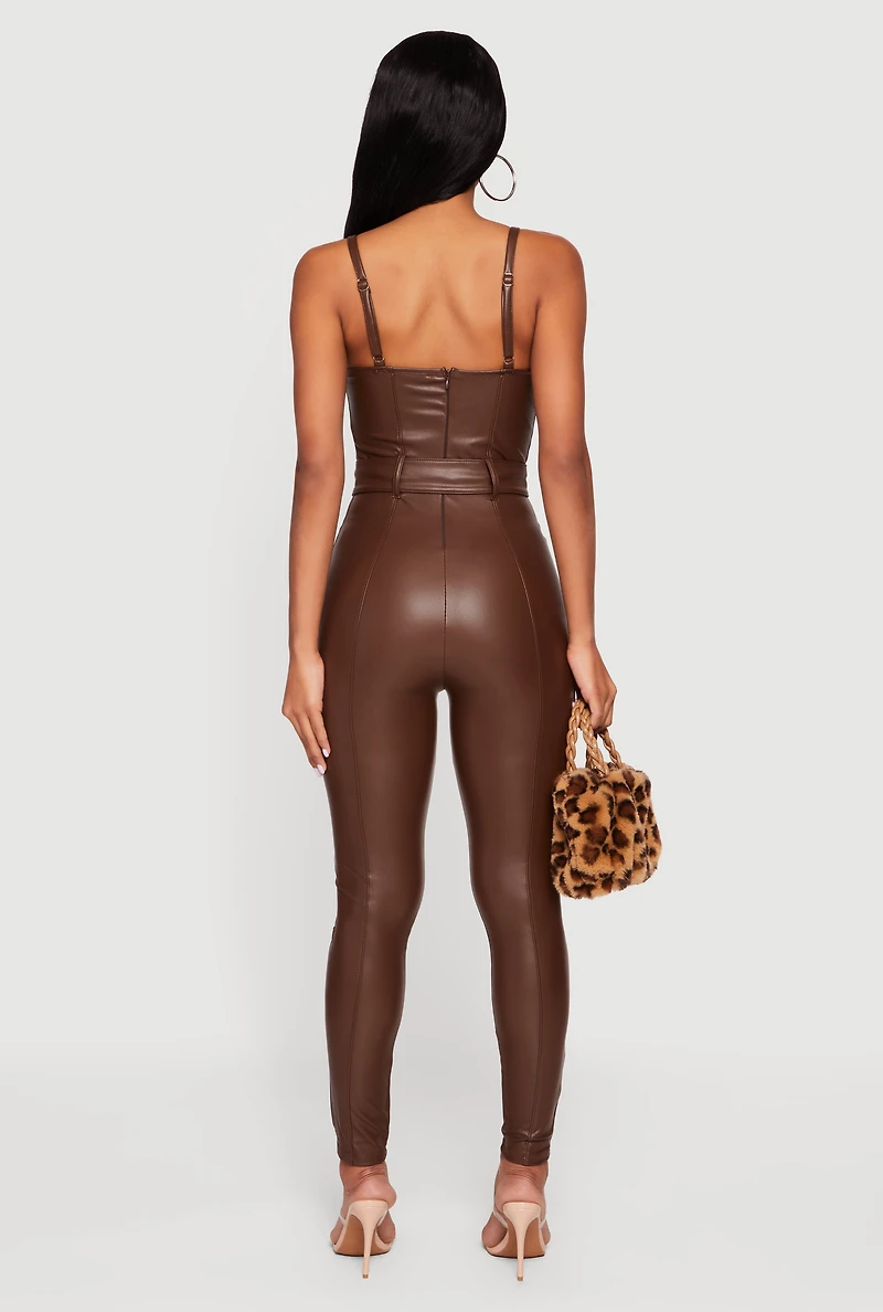 Faux Leather Sweetheart Bustier Jumpsuit