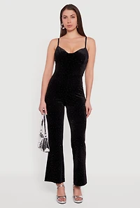 Velvet Sleeveless Bustier Jumpsuit with Rhinestones