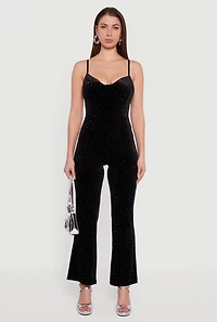 Velvet Sleeveless Bustier Jumpsuit with Rhinestones