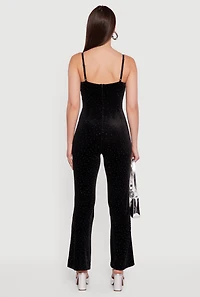 Velvet Sleeveless Bustier Jumpsuit with Rhinestones