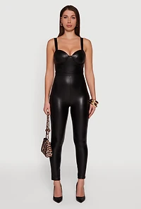 Womens Faux Leather Sweetheart Corset Jumpsuit,