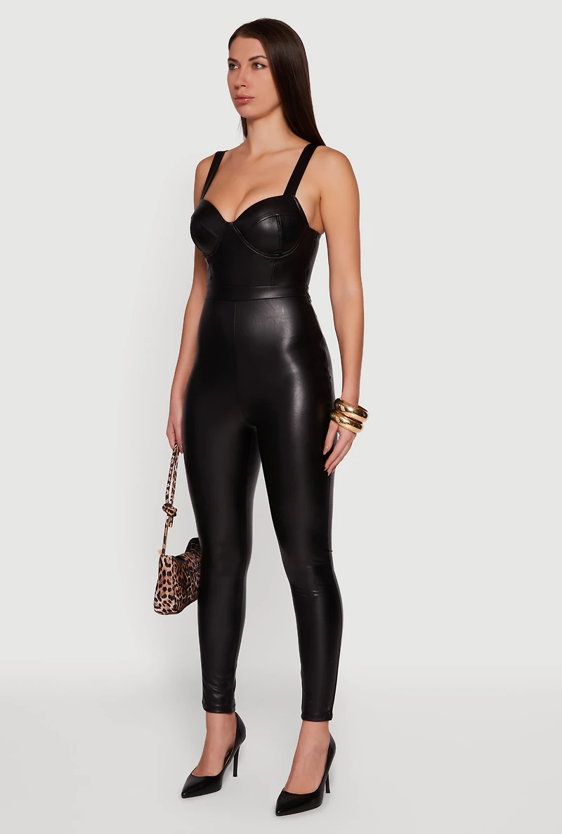 Faux Leather Sweetheart Corset Jumpsuit