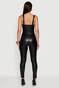 Womens Faux Leather Sweetheart Corset Jumpsuit,