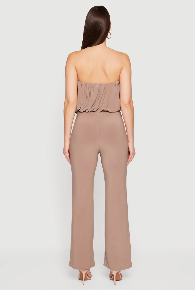 Womens Elegant Strapless Wide Leg Jumpsuit,