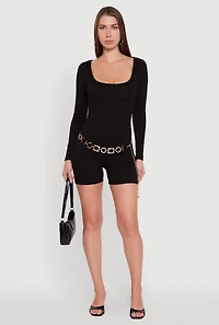 Womens Brushed Rib Knit Long Sleeve Square Neck Catsuit,