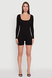 Womens Brushed Rib Knit Long Sleeve Square Neck Catsuit,