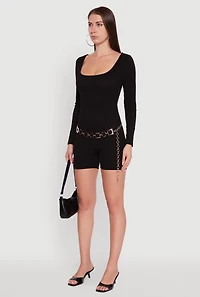 Womens Brushed Rib Knit Long Sleeve Square Neck Catsuit,