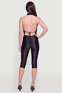 Asymmetrical Plunge Halter Neck Capri Jumpsuit