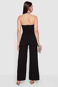 Almost Famous Crepe Knit Halter Jumpsuit with Bow Detail