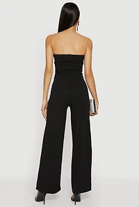 Strapless Crepe Knit Jumpsuit with Asymmetrical Drawstring
