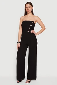 Crepe Knit Asymmetrical Faux Button Front Jumpsuit